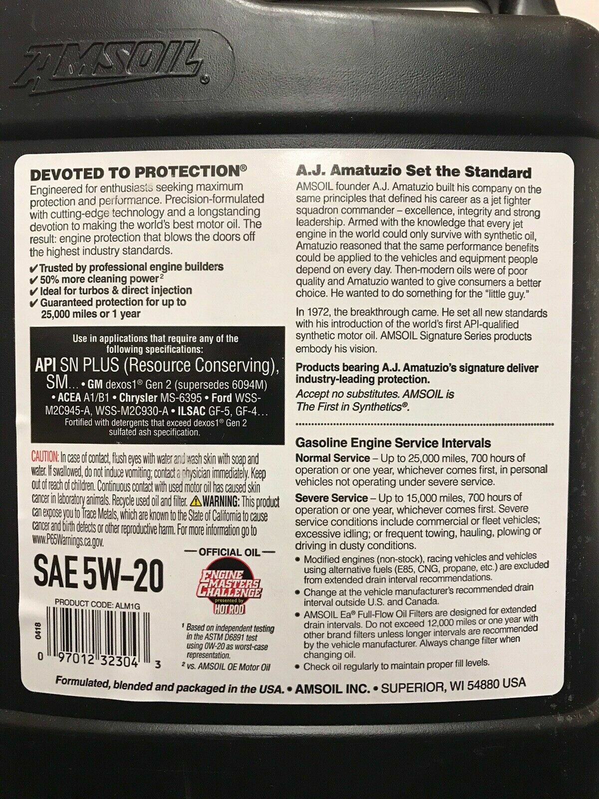 AMSOIL Signature Series 5w-20 Full Synthetic Motor Oil 25k Mile  