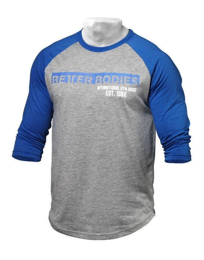 BETTER BODIES Men s T shirt Baseball Grey Blue S Bodybuilding Fitness Gym Wear