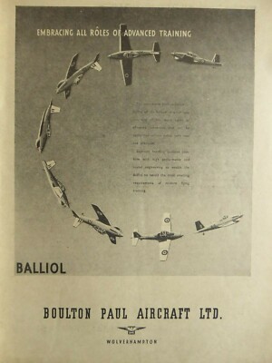 8/1950 PUB BOULTON PAUL FLUGZEUG BALLIOL RAF BASIC TRAINER FLUGZEUG ORIGINAL ANZEIGE
