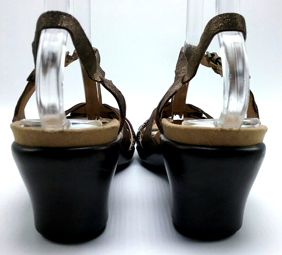 APL Sandalo donna Umberto Raffini 8 bronzo scintillante animale cinturino a T pelle tacco medio