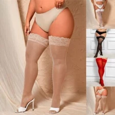 Women Plus Size Lace Sheer Sexy Thigh High Stockings Silicone Non Slip Oversize