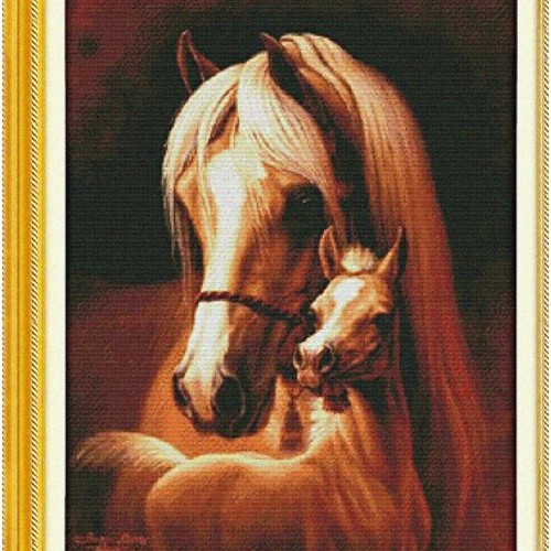 Horse Love Cross-Stitch Kit: Beginner's Needlework Set with 14 CT Stamped Suppli