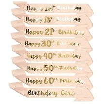 Happy Birthday Sash Rose Gold Sweet 16/18/21/30/40/50/60th Girls Birthday