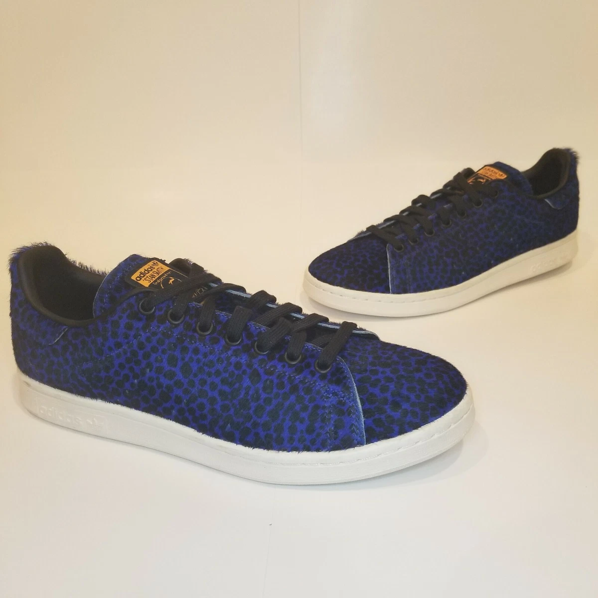 Adidas Stan Smith Sneakers Women&#039;s 9 Pony Hair Blue Leopard Black White | eBay