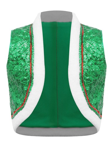 Kids Christmas Dance Costume Open Front Sequin Santa Elf Vest Performance Tops - Picture 23 of 67