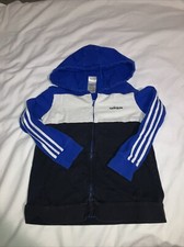 Adidas Hoodie Boys 10/12 B BL  White Full Zip Hooded Sweatshirt Sweater Jacket