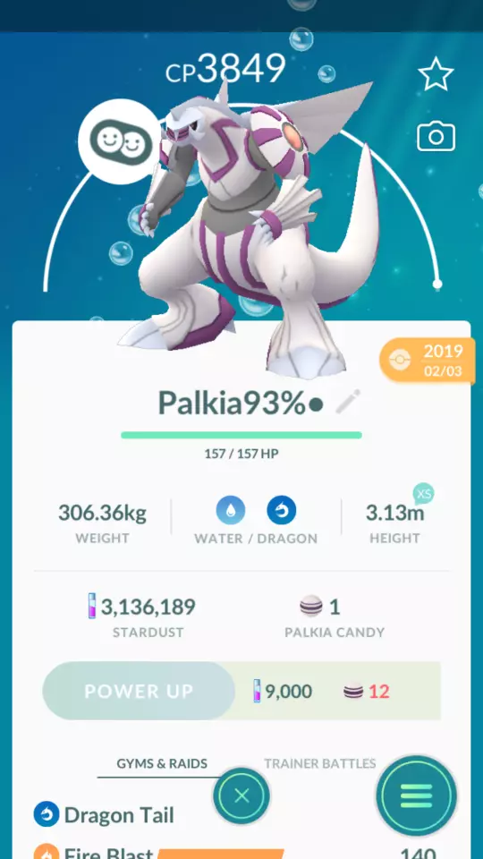 Pokemon Trade GO - Palkia Level 40 & 2nd Charged Move for PVP master League