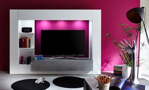 Parete porta tv jane, mobile soggiorno moderno bianco e beton ... Soggiorni moderni bianchi