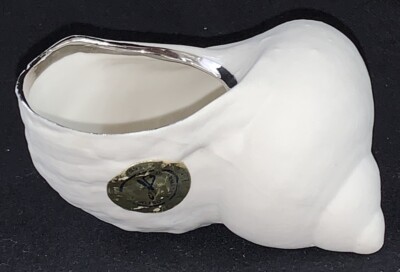 VTG White & Silver Spiral Shell Porcellane D'arte Dr Ermete Agostinelli Italy