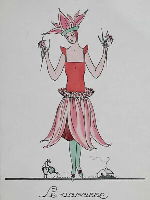 LE NARCISSE Mode GRAVURE POCHOIR Nos Travestis ART DECO Costume 1925 - Photo 1/2