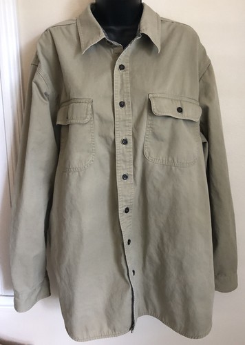 LL Bean Mens Khaki Plaid Flannel Lined 
