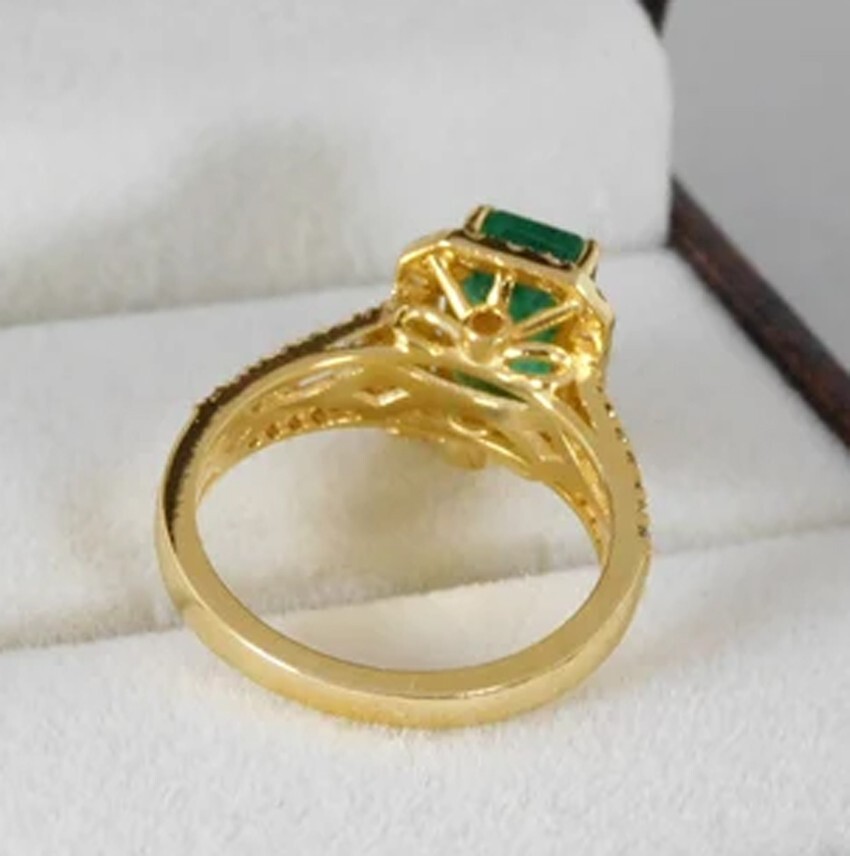 Bague Diamants Et Émeraude 14K Or Rose - 8,08 Cts - Cocktail, Fiançailles, Cadeau Luxe