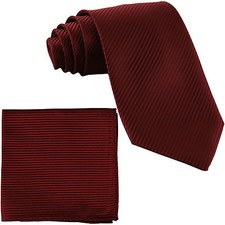 New Men's Formal stripes polyester Neck Ties  Hankie set burgundy prom wedding