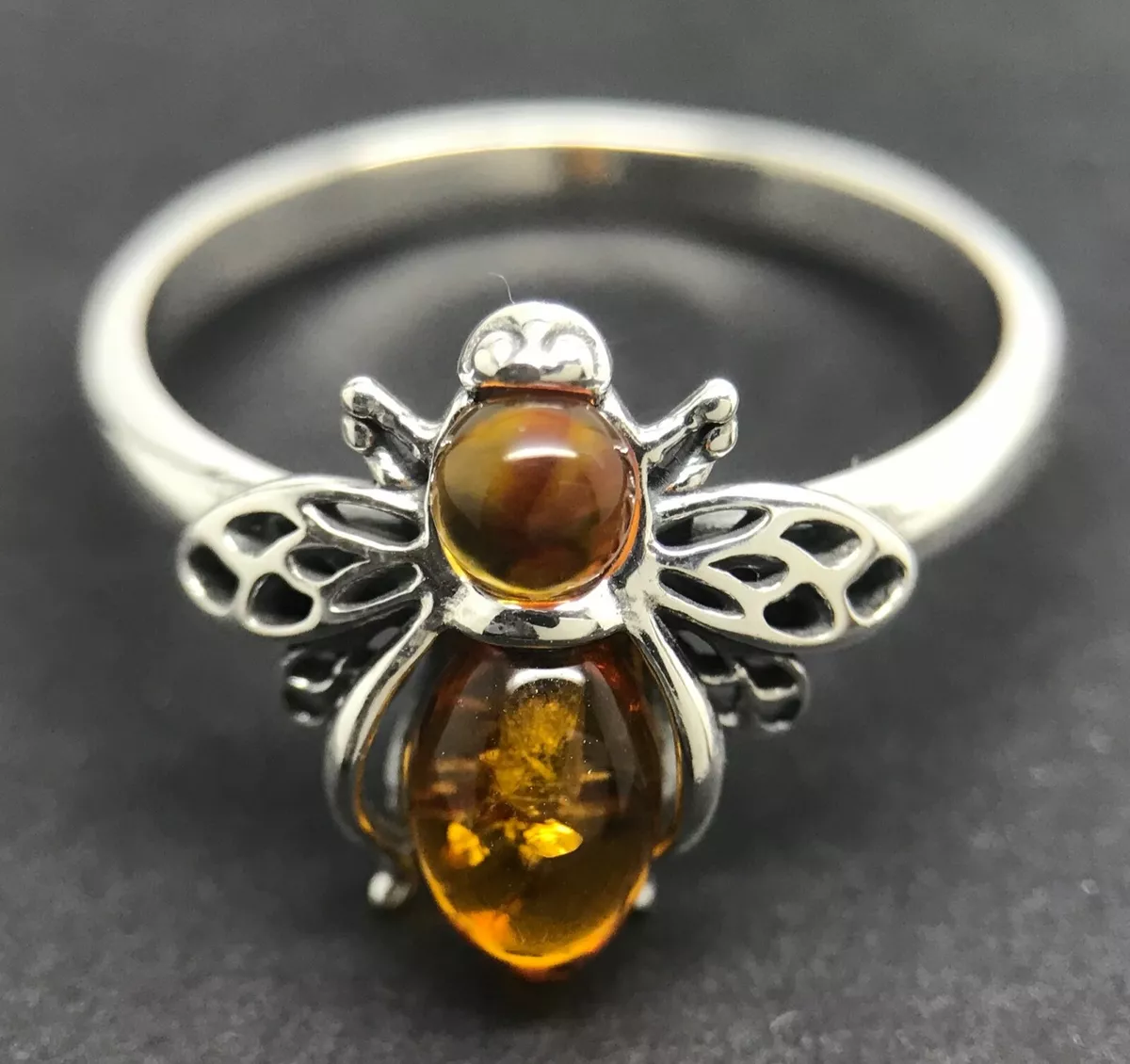 Baltic Amber Flower Ring | Sterling Silver Size 6 7 8 9 10 | Light Years