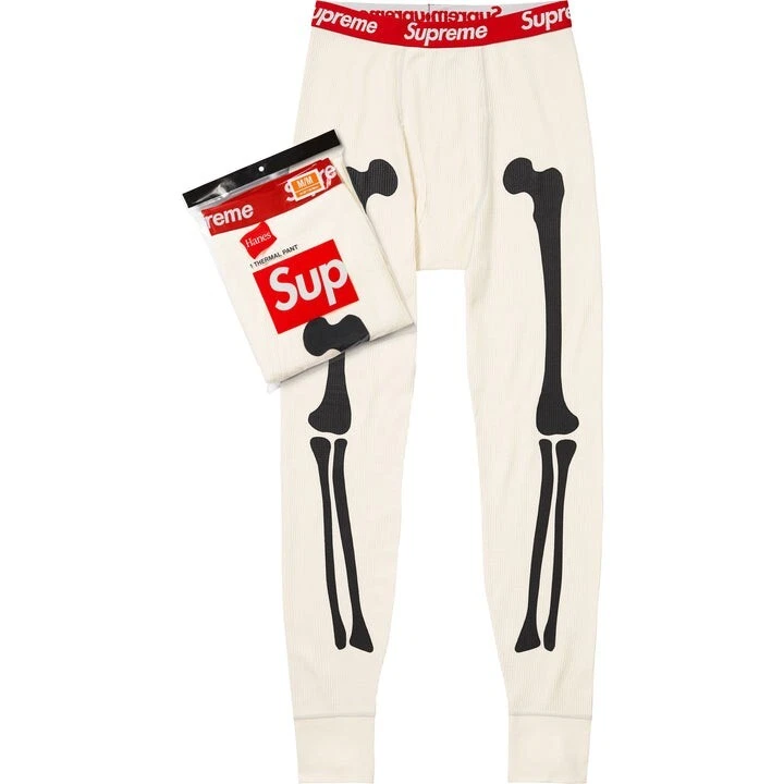 Pantalon thermique squelette Supreme Hanes Bones taille L blanc long Johns 2022 FW