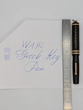 Wahl Greek Key Black Hard Rubber Fountain Pen 14k Gold Nib Restored ^