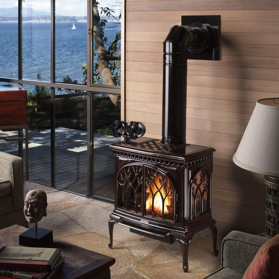 Wood Stove Fan Heat Powered 8 Blades Twin Motor Fireplace Fan Non