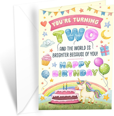 Greetings 2Nd Birthday Card, Made in America, Thick Card Stock with Premium Enve