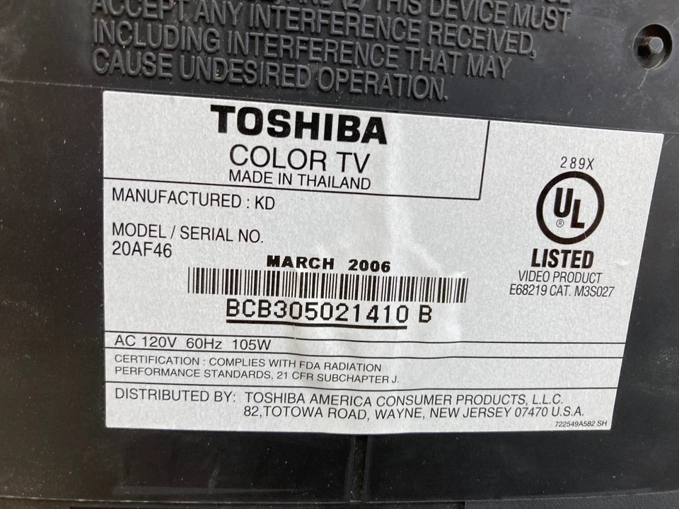 Toshiba 20AF46 20" CRT TV Component S-Video No Remote Retro Gaming Flat READ - Image 3 of 4
