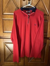 Chaps Men's XL Quarter Zip Pullover Sweater Red 100 Cotton Navy Collar
