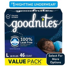 Goodnites Boys Nightime Bedwetting Underwear, L 68-95 lbs , 46 Count