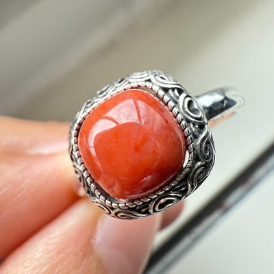 925 Sterling Silber Ring 8x8mm Quadrat Natur Rot Achat Edelstein Cocktail Herz
