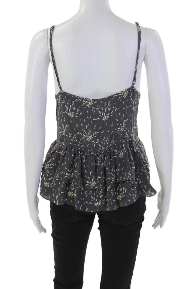 Parker Women's Spaghetti Straps V-Neck Ruffle Floral Silk Blouse Size M - Image 3 of 4