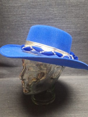 Camelia Hat Calidad Prestigio Womans Made In Mexico Blue And Silver Sz 6 3/4