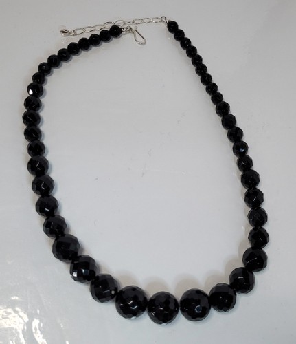 Jay King Faceted Black Onyx Bead Necklace graduated sterling