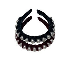 Velvet pearl headband duo of same style in green or burgundy 1 wide headband euc