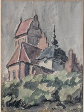 Original Polnisches Aquarell Gemälde Warschauer Szene von Władysław Królikiewicz 1957