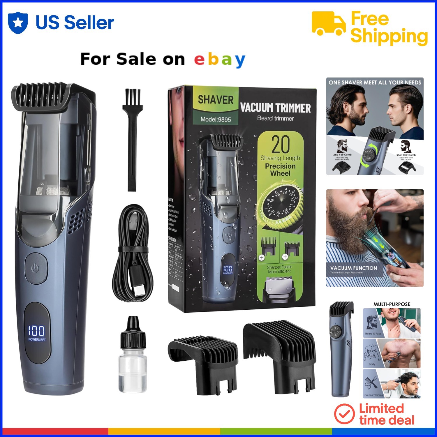 Vacuum Beard Trimmer Stainless Steel 20 Length Adjustable Me
