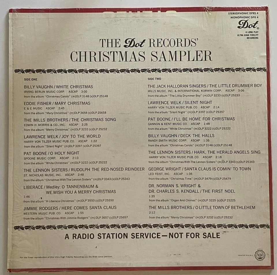 The Dot Records Christmas Sampler LP NM Mills Brothers Pat Boone Lawrence Welk - Image 2 of 3