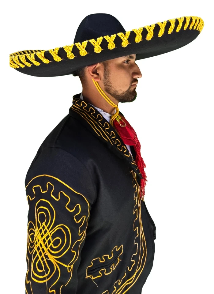Charro Mariachi Suit for Men Black Gold Embroidery Sizes 28-36 No Sombrero - Image 2 of 4