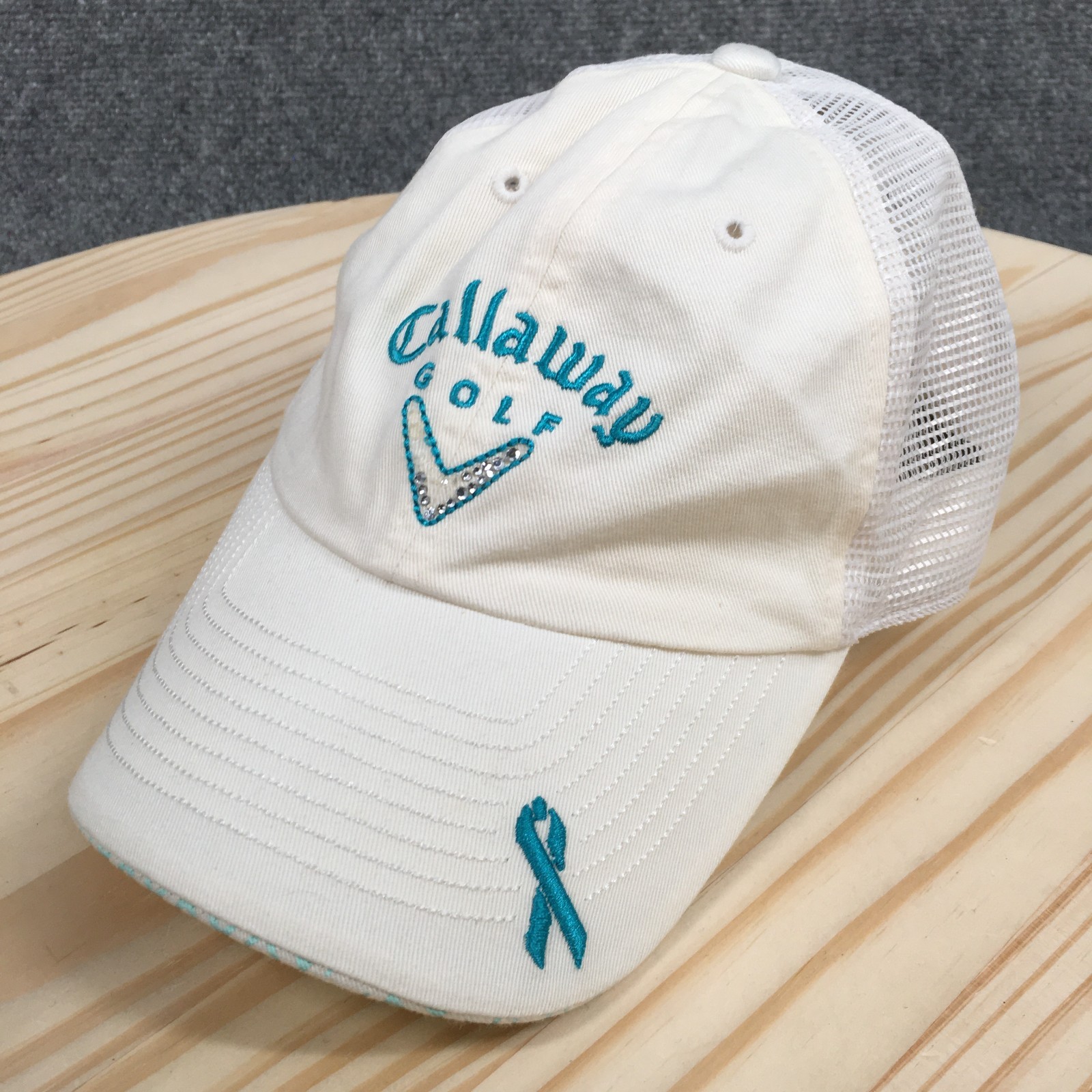 Trucker Hat Cap Womens One Size White Blue Embroidered Logo Mesh