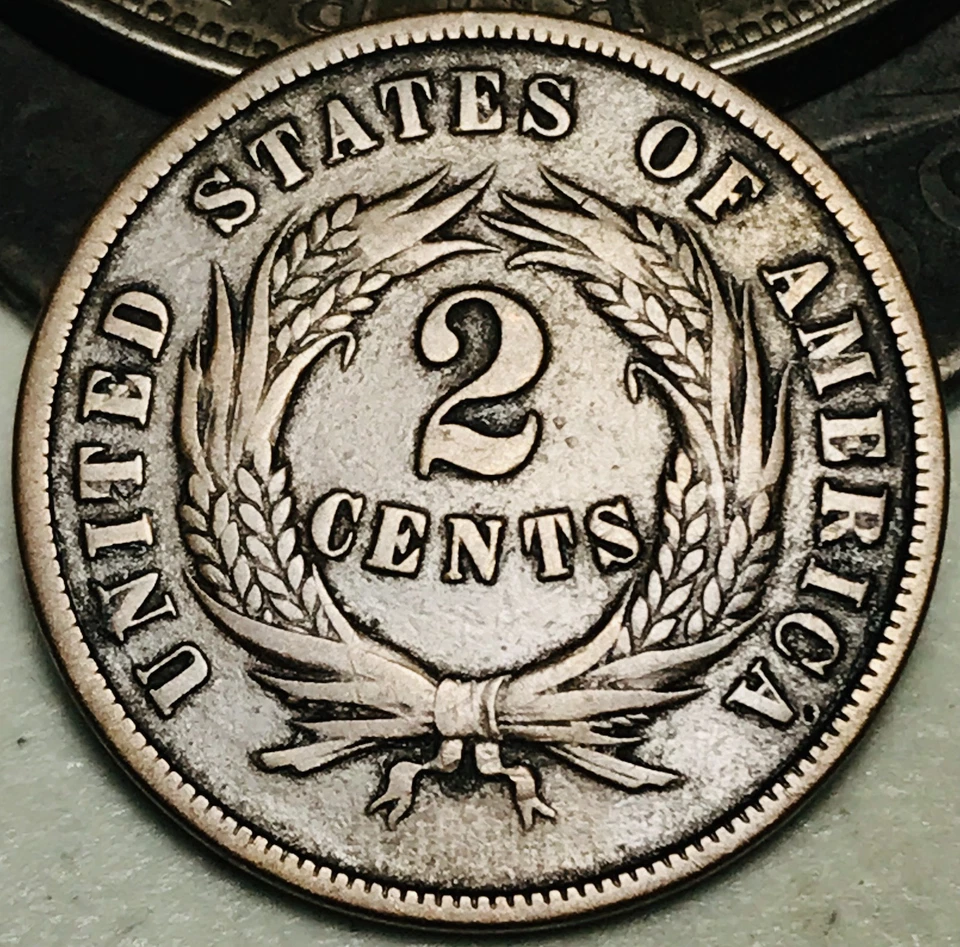 1869 Two Cent Piece 2C Ungraded Circulated Civil War Era US Copper Coin CC28450 - Image 3 of 4