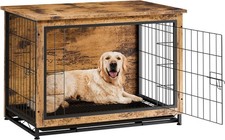 Indoor Dog Crate Furniture Side End Table Modern Wooden Kennel Double-Door
