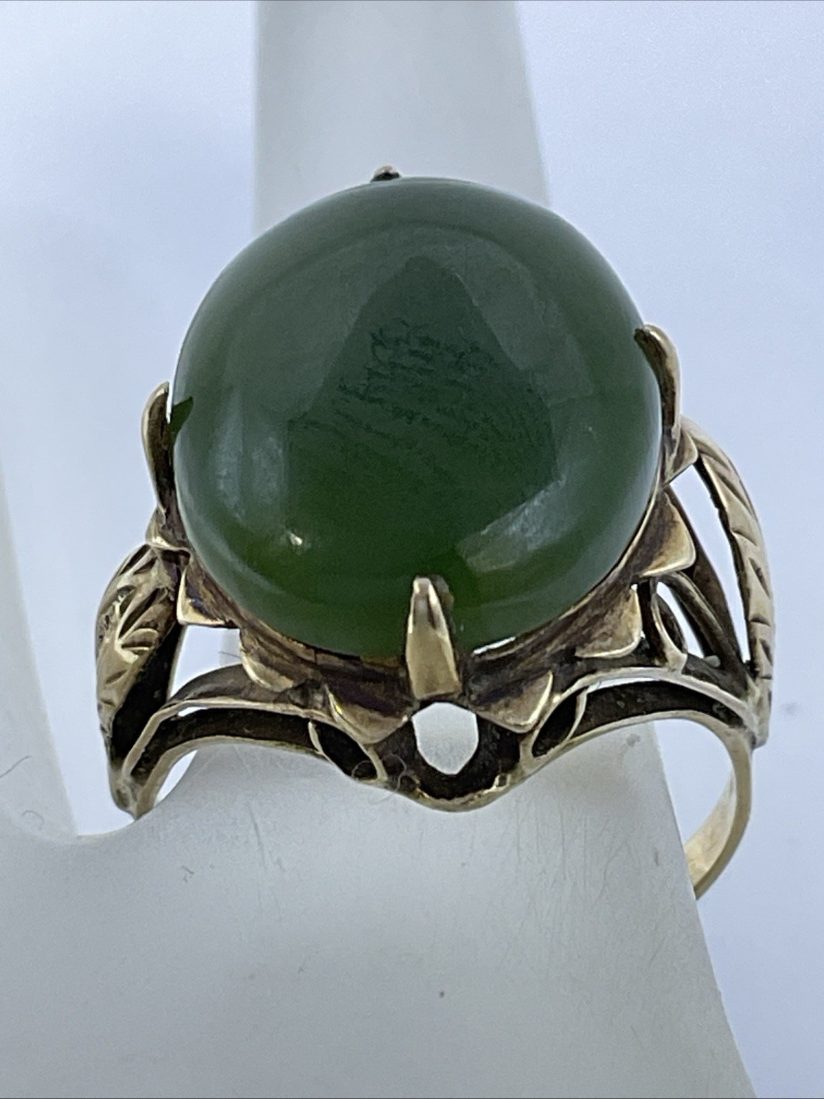 ANTIQUE HANDMADE Solid 12K Yellow Gold Green Jade… - image 8