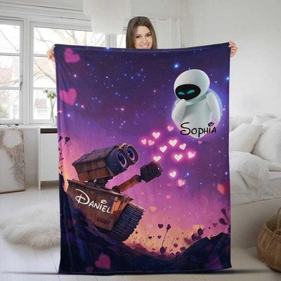 Personalized Wall-E And Eve Robots Love Story Happy Valentine's Day Blanket