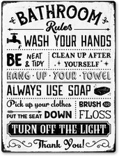 Funny Bathroom Rules Signs, Rustic Toilet Wall Decor, Restroom Sign Quote Alumin