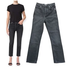 AGOLDE Jeans Faded Black High Waist Riley Straight Crop Womens 23 Buttonfly GUC