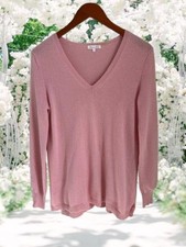Minnie Rose 100 Cashmere Pink V-Neck Long Sleeve Womens Sweater Size S