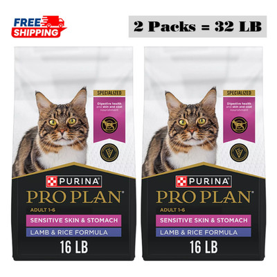 2 Pack, Purina  Pro Plan Sensitive Skin & Stomach Adult Dry Cat Food 16 LB