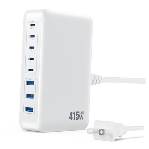 415W 8-Port GaN IV USB C Fast Charger Block in A-White