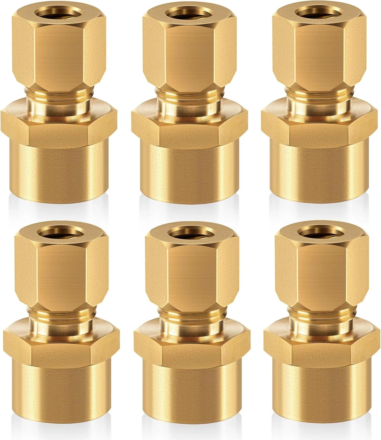 6 Pack Brass Compression Fittings – 1/4" Tube OD x 1/4" NPT Female Coupler