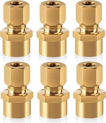 6 Pack Brass Compression Fittings   1/4'' Tube OD x 1/4'' NPT Female Coupler