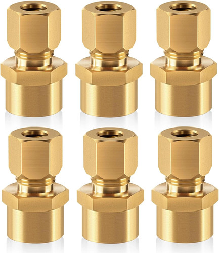 6 Pack Brass Compression Fittings – 1/4" Tube OD x 1/4" NPT Female Coupler