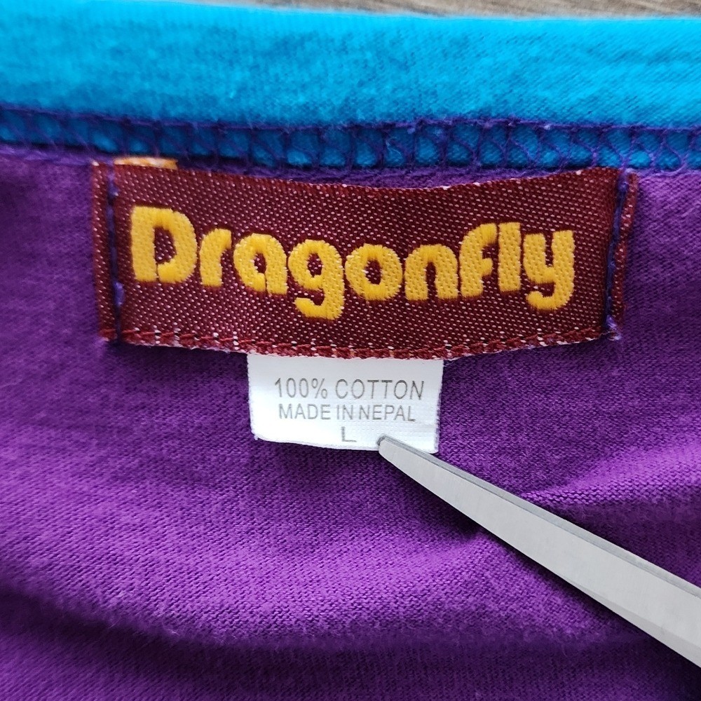 Dragonfly Boho Applique Patchwork Cotton Top Purp… - image 3