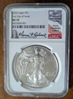 2020 MS 70, AMERICAN SILVER EAGLE, NGC ANNA CABRAL SIGNED, FIRST DAY OF ISSUE