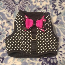 Top Paw "XS Dog Harness" Adjustable Color- Black With White Dots With Pink Trim